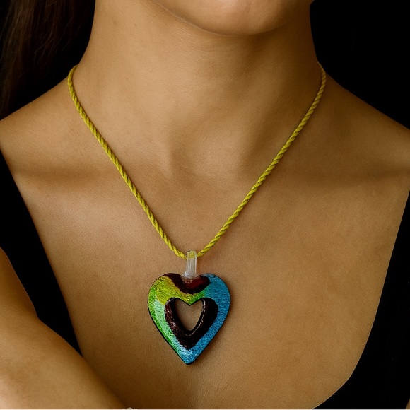 Colorful Heart Pendant & Rope Necklace - Picture 1 of 2